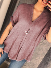 Load image into Gallery viewer, Casual Loose Cotton and Linen V-neck Short Sleeve Top
