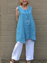 Load image into Gallery viewer, Linen W Hem Vest Top And Solid Color Casual Trouser Suit
