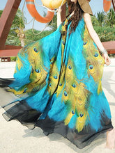 Load image into Gallery viewer, Women's Bohemian Chiffon Peacock Print Swing Sleeveless Dress
