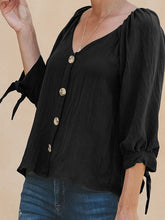 Load image into Gallery viewer, Button V-neck Lace Up Long Sleeve Shirt Casual Loose Top
