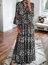 Load image into Gallery viewer, Leopard Printed V-Neck 3/4 Sleeve Loose Maxi Dress

