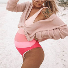 Load image into Gallery viewer, Striped Sexy Minimalist Beach Maternity Swimsuit

