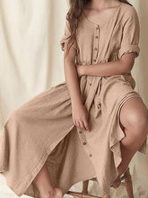 Load image into Gallery viewer, Women's Casual Loose Button Irregular Hem Dress
