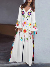 Load image into Gallery viewer, Women's Bohemian Color Print Fringe Split Maxi Dress
