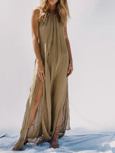Load image into Gallery viewer, Ruffled Backless Split-side Halter-Neck Maxi Dress
