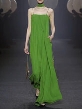 Load image into Gallery viewer, Women's Green Chiffon Pleated Loose Jumpsuit
