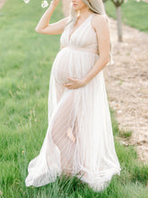 Load image into Gallery viewer, Maternity Sexy White Deep V-Neck Split Maxi Dress
