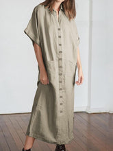 Load image into Gallery viewer, Women V-Neck Batwing Sleeve Buttons Loose Maxi Dress
