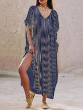 Load image into Gallery viewer, Women's Casual Loose V-Neck Stripe Side Long Split Dress
