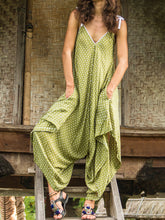 Load image into Gallery viewer, Women's Casual Dot Print V-Neck Suspender Jumpsuit
