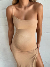 Load image into Gallery viewer, Maternity Sexy One-Shoulder Strap Split Bodycon Dress
