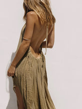 Load image into Gallery viewer, Ruffled Backless Split-side Halter-Neck Maxi Dress
