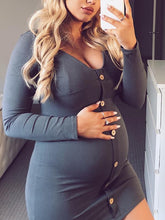 Load image into Gallery viewer, Maternity Slim Sexy Solid Color Long Sleeve V-neck Button Dress
