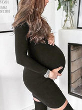 Load image into Gallery viewer, Maternity Round Neck Pure Color Long Sleeve Dress
