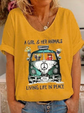 Load image into Gallery viewer, Loose V-Neck Short Sleeve Print Women's Tops
