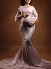 Load image into Gallery viewer, Maternity Elegant Solid Color V-neck Fishtail Photo Dress
