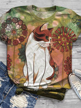 Load image into Gallery viewer, Cat Dandelion Printed T-shirt Women
