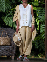 Load image into Gallery viewer, V-neck Sleeveless Loose Cotton and Linen Suit
