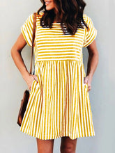 Load image into Gallery viewer, Fashion Wild Pocket Square Collar Linen Striped Dress
