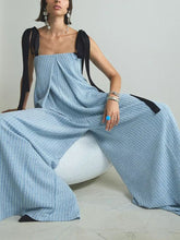 Load image into Gallery viewer, Women's Fashion Blue Knitted Tied Wide Loose Jumpsuit
