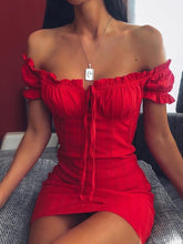 Load image into Gallery viewer, Women's Fashion Off Shoulder Smocked Bodycon Dress
