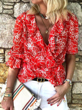 Load image into Gallery viewer, V-neck Print Holiday Women's Shirt
