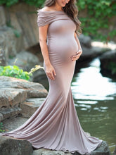 Load image into Gallery viewer, Temperament Solid Color Strapless Maternity Dress
