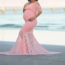 Load image into Gallery viewer, Lace Trailing Short Sleeves Maternity Dress
