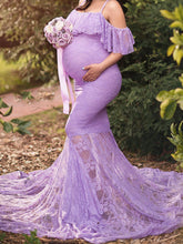 Load image into Gallery viewer, Lace Trailing Short Sleeves Maternity Dress
