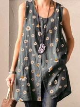 Load image into Gallery viewer, Women's Daisy Print Sleeveless Loose Vest Shirt
