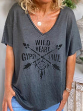 Load image into Gallery viewer, Pure Cotton V-Neck Letters Women's Tops
