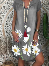 Load image into Gallery viewer, Floral Print Round Neck Short Sleeve Casual Enlarged Denim Dress
