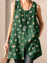 Load image into Gallery viewer, Women's Daisy Print Sleeveless Loose Vest Shirt
