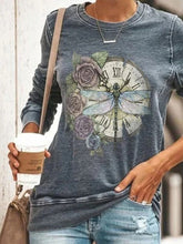 Load image into Gallery viewer, Dragonfly Printed Round Neck Long Sleeve Women's T-shirt
