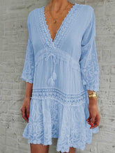 Load image into Gallery viewer, White Mid-sleeved Loose-waist Printed Lace Dress

