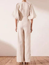 Load image into Gallery viewer, Women's Fashion Lantern Sleeve Waist Wide Leg Jumpsuit
