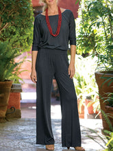 Load image into Gallery viewer, Round Neck Long Solid Color Sleeves Loose Two-piece Suit Summer
