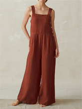 Load image into Gallery viewer, Women's Sleeveless Strappy Wide Legged Button Jumpsuits

