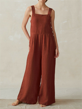 Load image into Gallery viewer, Women's Sleeveless Strappy Wide Legged Button Jumpsuits
