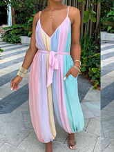 Load image into Gallery viewer, Women's Casual Rainbow Block Lace Jumpsuit
