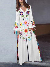 Load image into Gallery viewer, Women's Bohemian Color Print Fringe Split Maxi Dress
