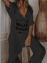 Load image into Gallery viewer, Women's Letter Printed Short Sleeve Button Casual Jumpsuit

