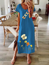 Load image into Gallery viewer, Women's Casual Floral Round Neckline Midi A-Line Dress
