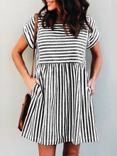 Load image into Gallery viewer, Fashion Wild Pocket Square Collar Linen Striped Dress
