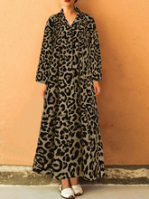 Load image into Gallery viewer, Women's Casual Leopard Print Lapel Loose Long Sleeved Dress
