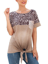 Load image into Gallery viewer, Maternity Leopard Print Spangled Sequin Pocket Loose Tie T-Shirt
