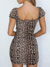 Load image into Gallery viewer, Women's Sexy Leopard Square Collar Drawstring Bodycon Dress
