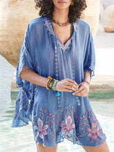 Load image into Gallery viewer, Women's Casual Embroidered V-Neck Bat Sleeve Shirt
