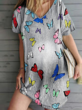 Load image into Gallery viewer, Maternity Fashion Butterfly Print Loose V-Neck Dress
