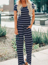Load image into Gallery viewer, Round Neck Stripe Elastic Women's Jumpsuits
